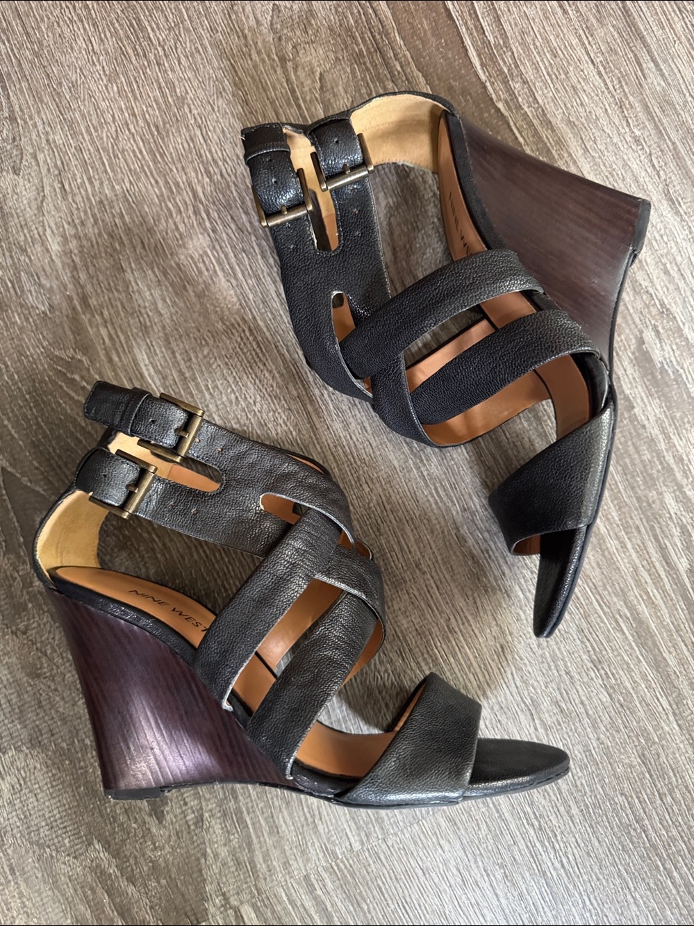 Nine West Black Strappy Wedge High Heel Sandals